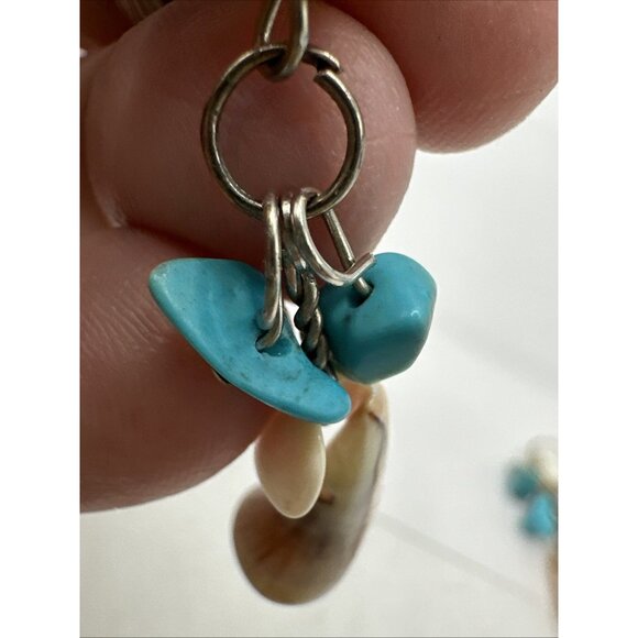 Silver Tone Natural Stone Shell Conch  Coral Dyed Howlite Dangle Earrings 2.5” - Picture 6 of 14